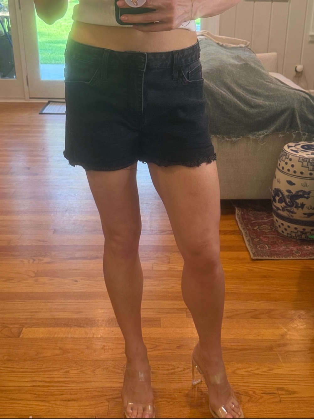 Just Black Washed Black Frayed Denim Shorts